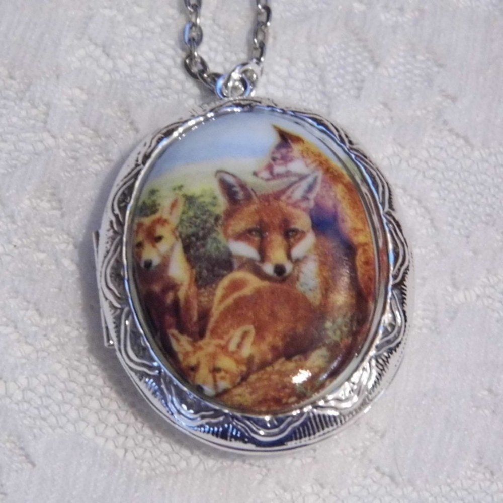 Red Fox Porcelain Locket Necklace Jewelry Photo